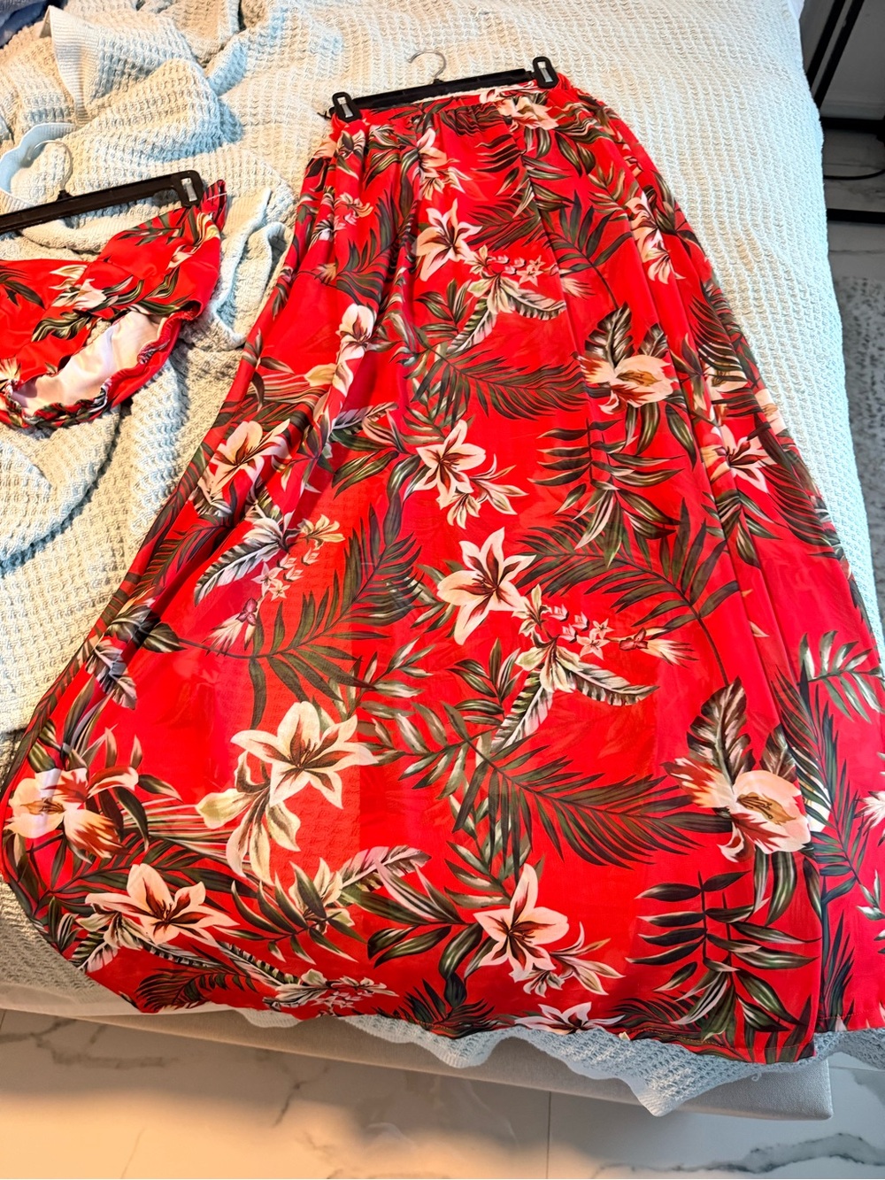 Floral Red Maxi Skirt with Tropical Print